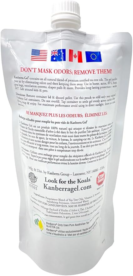 Kanberra Gel Refill Pouch 24oz - All-Natural Odor Eliminator & Air Freshener for Home, Car, RV, Boat, Gym Bag | Eco-Friendly, Long-Lasting Tea Tree Oil Formula, Safe for Pets and Family.