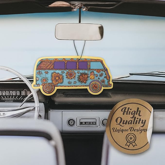 Fresh Fresheners Cute Trippy Car Air Freshener 4 Pack Scented With Premium Oils By Fresh Fresheners (Hippie Bus)