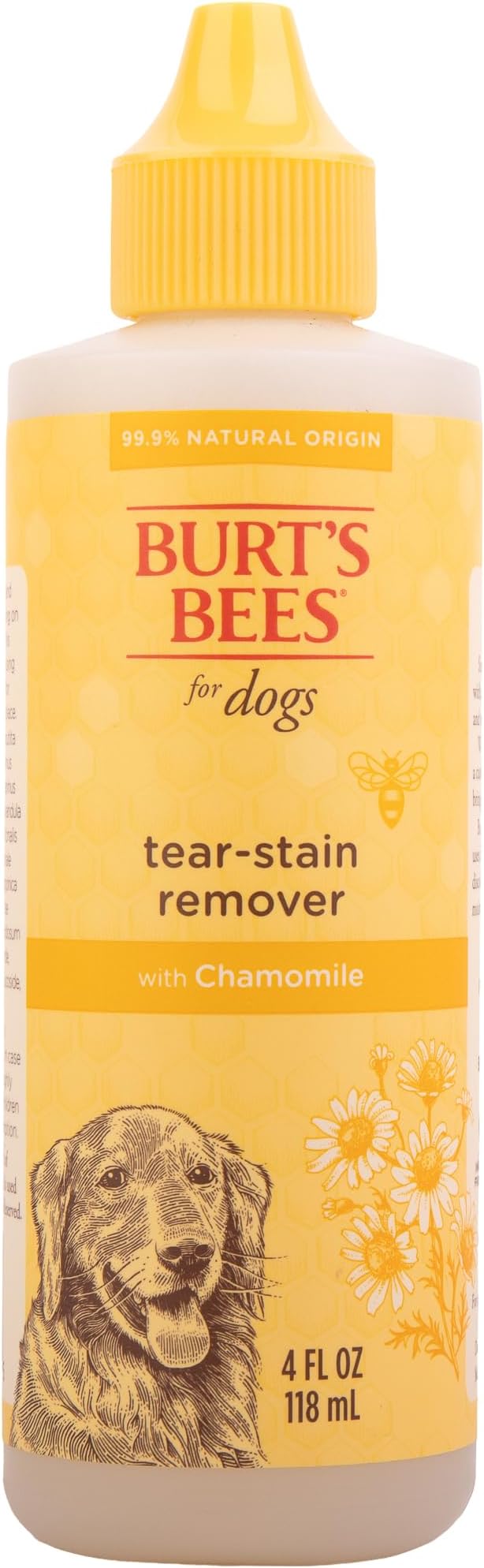 Burt's Bees for Pets Tear Stain Remover for Dogs with Chamomile, 99.9% Natural Origin Formula, Gently Cleanses Eye Area and Removes Debris, Safe for Dogs and Puppies, Cruelty-Free, 4 Fl Oz - 24 Pack