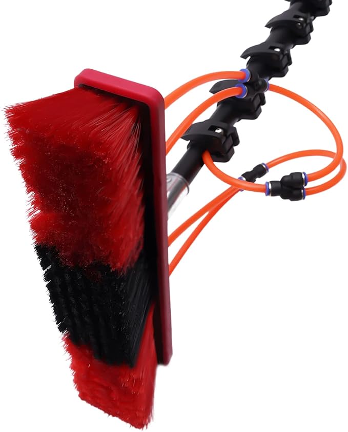 Telescopic Water Fed Pole Brush, 65ft Length Stretchable Solar Panel Cleaning Brush Kit Car Glass Washing Equipment Tool Outdoor Window Cleaner w/Hose Extension Pole Water Spray Washer(65ft)