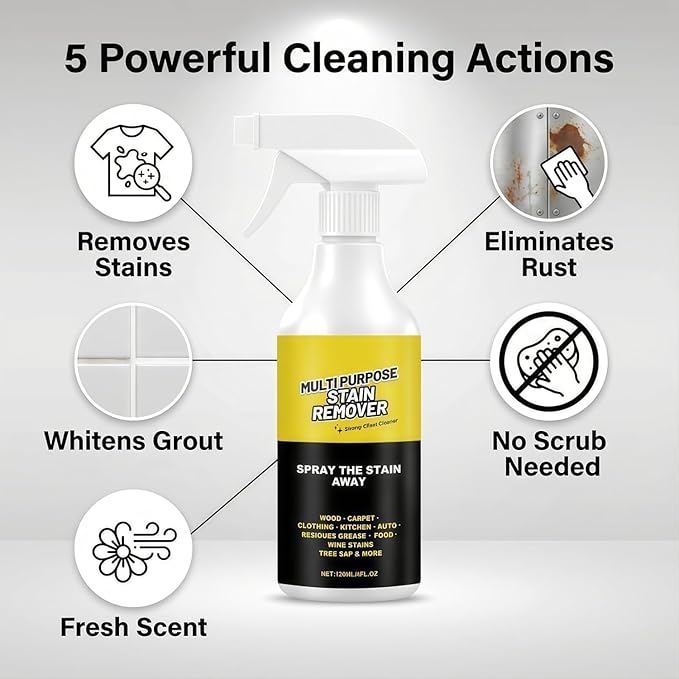 Multi-Purpose Stain Remover, A Powerful Cleaner，Kitchen Multi-purpose Foam Cleaner Spray, A powerful Cleaner for Kitchens, Floors, Cars, and Toile (2PCS*120ML)