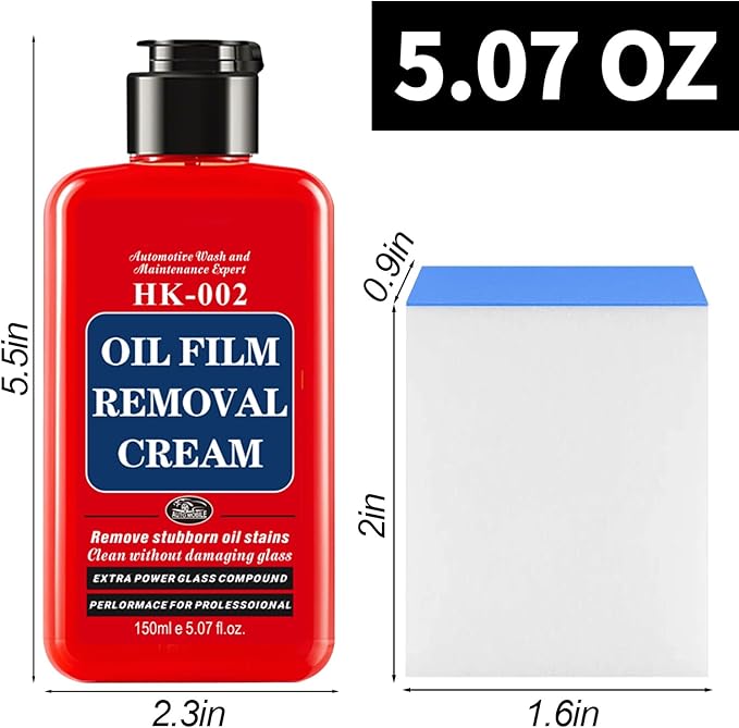 Auto Glass Cleaner & Oil Film Remover - Removes Water Spots, Rain Marks, Anti-Fog Spray for Windshield, Windows, Mirrors. Streak-Free Kit with Sponge, Restores Clarity on Tinted/Home Glass (5.2oz)