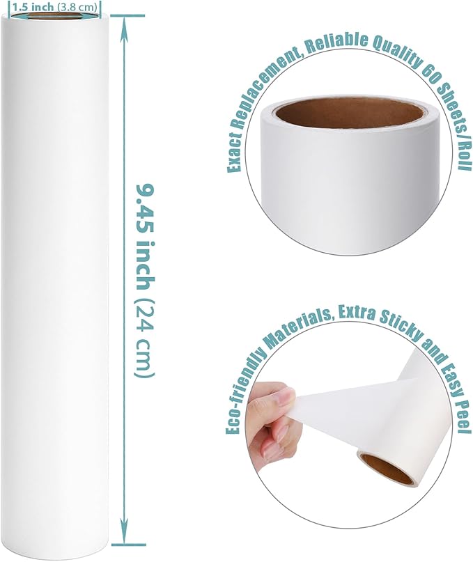 Floor Lint Roller Refills 9.45 inch Pet Hair Sticky Roller Refills for 9.4 inch to 9.5 inch Large Lint Rollers, Great Value Bulk Pack of 10 Rolls Extra Sticky 600 Sheets Total