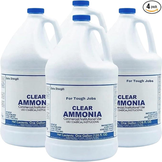 (4 Gallons) Clear Ammonia Cleaner Liquid, Multi-Surface Cleaning Solution | Removes Grease, Hard Water Stains and Odors - Multipurpose Kitchen Bathroom and Commercial Use - 1 Gallon, 4 Pack