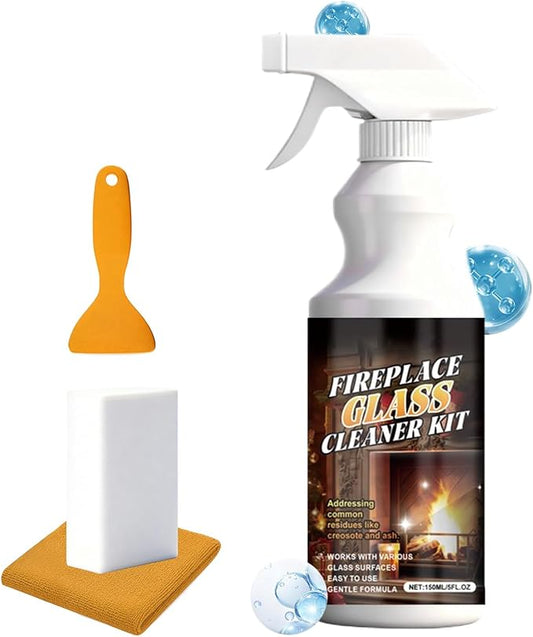 Glass Stove Cleaner, Heavy-Duty 150ml Cleaning Agent, Creosote Removal for Steel Grates, Brick, Tile, Marble, Stone, Kitchen, Outdoor Use