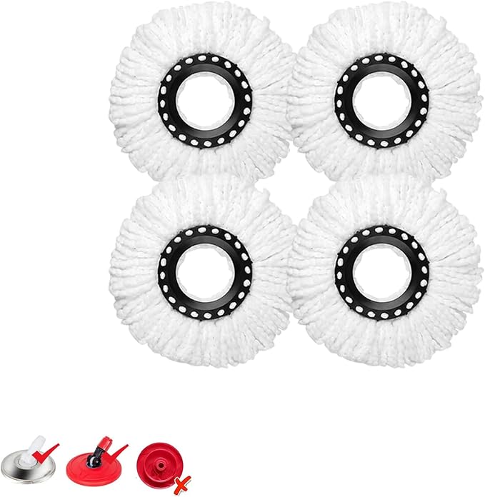 Spin Mop Replacement Head for 360 Spin Mop Bucket with Wringer Set Systems, Microfiber Spin Mop Refills，Easy Cleaning Round Shape Standard Size (4)