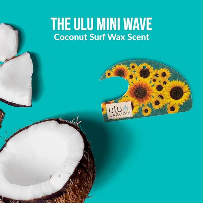 ulu Lagoon Hanging Car Air Freshener | Tropical Beach Coconut Surf Wax Scent Mini Wave | Long Lasting Car Freshener, Closet and Beyond | Made In USA | 3 Pack (Sunflower)