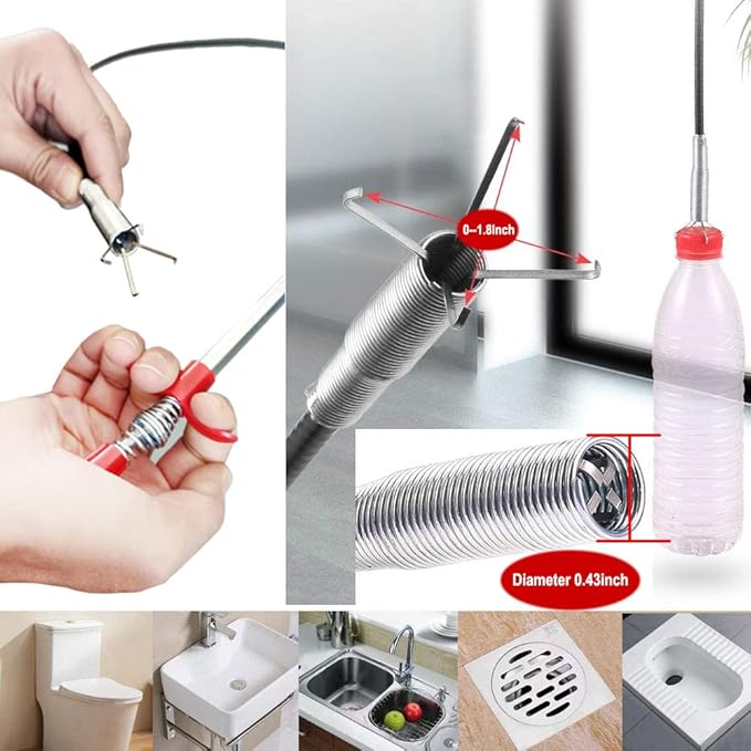 Drain Snake Drain Clog Remover Flexible Grabberable Pick Up Cleaning Tool Reacher Claw Stick, Drain Auger Grab Trash Hairs from Drain,Sink,Bathroom Tub Toilet Hose (35.4 Inch Drain Snake)
