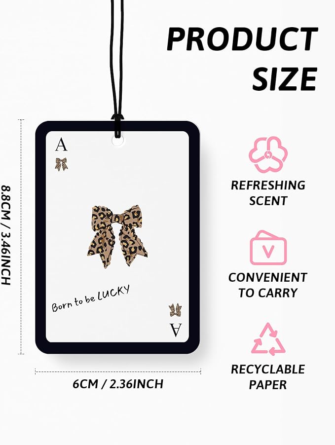 Trendy Retro Leopard Car Air Freshener 4 Pcs, Coquette Bow Cheetah Print Star Lucky 8 Ball Hanging Air Freshener for Cars Closet Drawer Books, Cute Girly Car Accessories Mirror Decor for Women