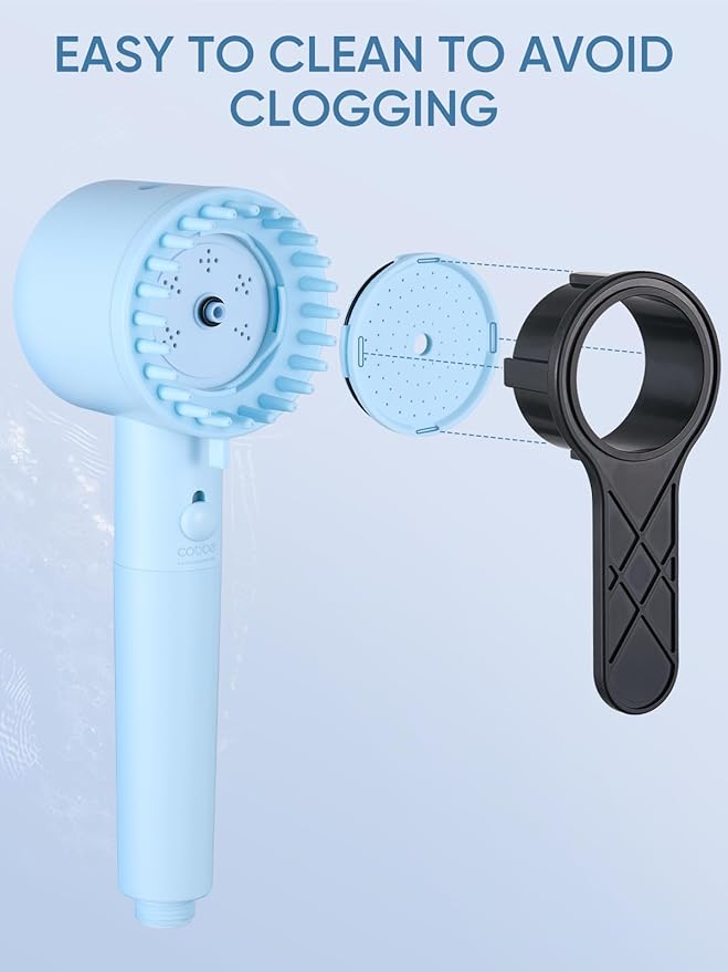 Cobbe Filtered Shower Head with Handheld, High Pressure 5-mode Showerhead with Filters, Built-in Power Wash for Hard Water - Remove Chlorine - Reduces Dry Itchy Skin, Blue