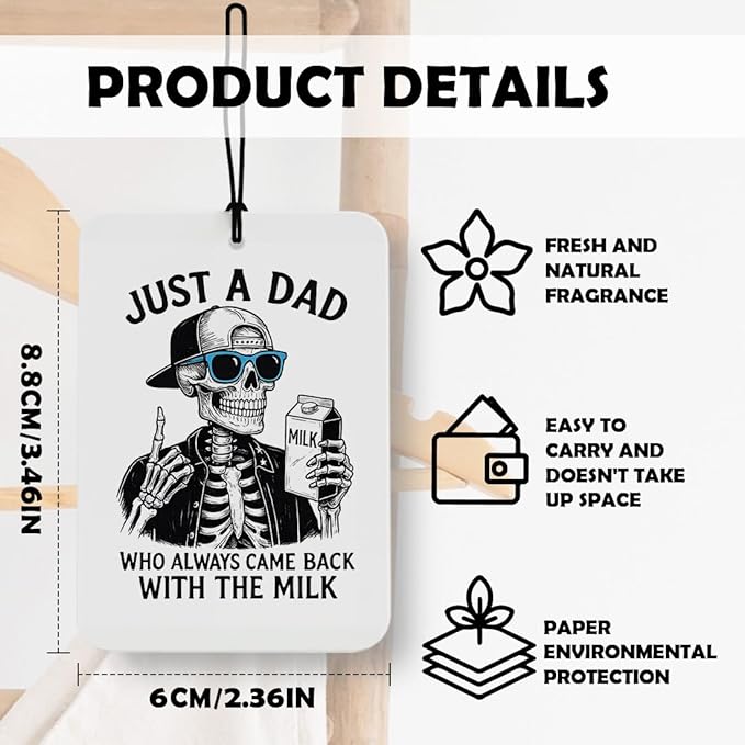 Funny Skeleton Dad Car Air Freshener 3 Pcs, Funny Gifts for Dad Husband Men Birthday Christmas Father's Day Air Freshener Hanging Decor for Cars Closet Drawer Books Accessories Gifts