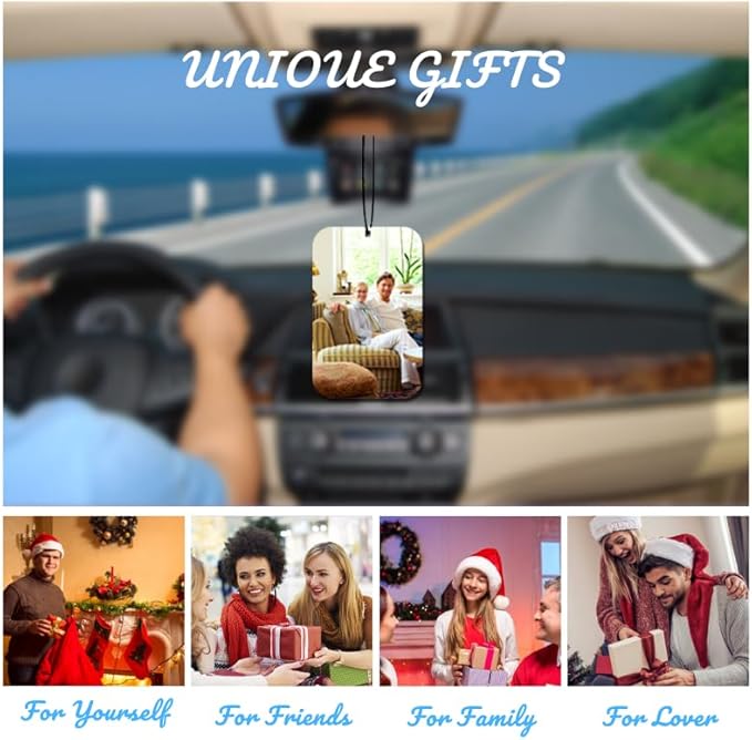 Personalized Photo Car Air Freshener – Custom Double-Sided Print – Fresh Linen Scent – Eco-Friendly, Long-Lasting Fragrance – For Family, Friends, Lovers (Movie)
