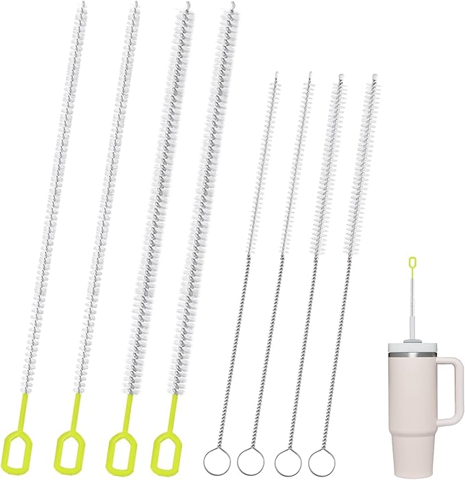 8-Piece Straw Cleaner Brush Set for Cleaning Straws - (4-Size) Extra Long Nylon Pipe Cleaners, Reusable Straw Cleaning Brush for Stanley Tumbler, Sippy Cup, Baby Bottle and Tubes (Type A)