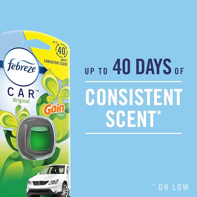 Febreze Car Vent Clip Air Freshener, Odor Eliminator for Up to 30 Days Freshness, 2 Clips (New Car)