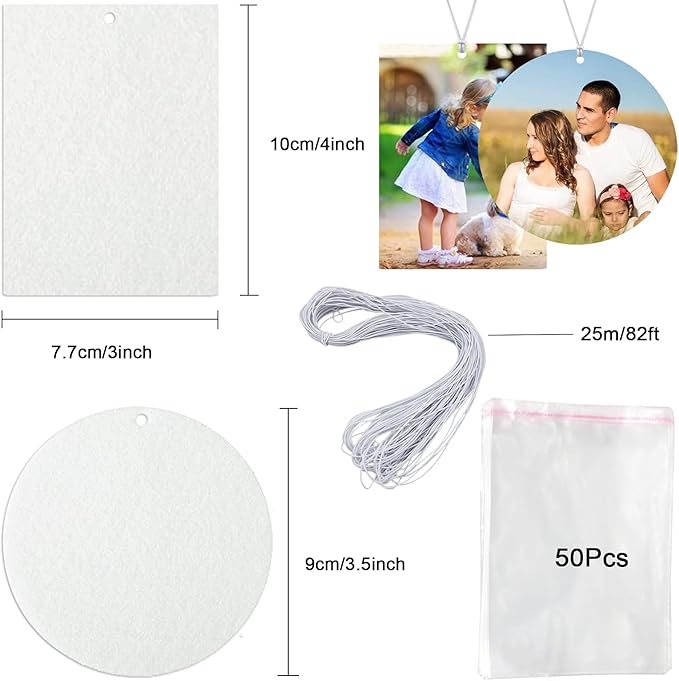 101Pcs Air Freshener Sublimation Blanks Kit Car Scented Hanging Sheets DIY Felt Sublimation Blank Air Freshener Sheet for Car and Home with Elastic Rope and Self-Seal Bags (Rectangle)