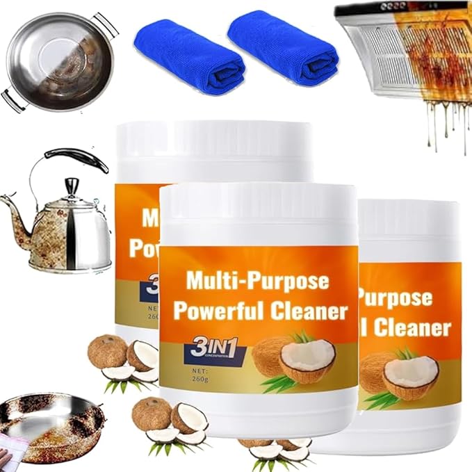 Multi-purpose Powerful Cleaner for Kitchen, 3 in 1 Coconut Oil Cleaning Paste, Limpiador Potente Multiusos Para La Cocina, Heavy Kitchen Duty Degreaser, All-Purpose Cleaner Removes Stains (3)