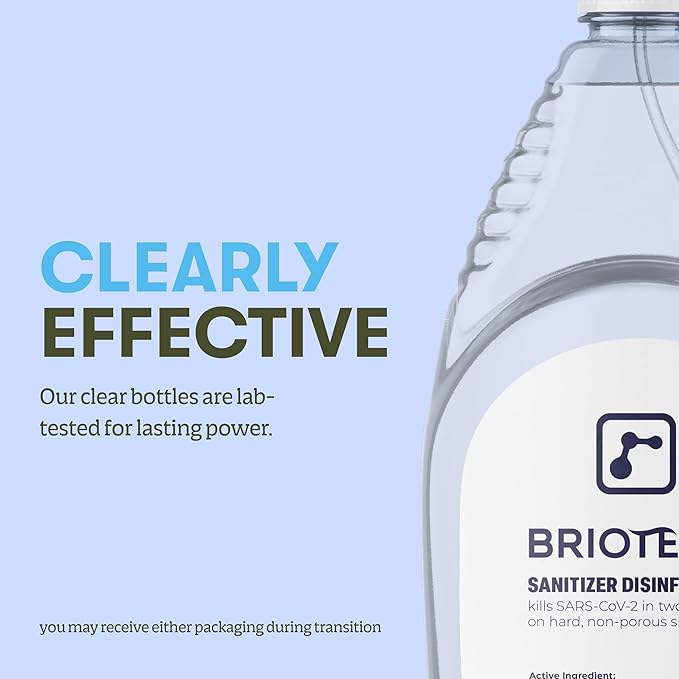 BRIOTECH Sanitizer Disinfectant Hypochlorous Spray, Kill 99.99% of Viruses & Bacteria, Control Mold, Eliminate Odor, Gentle for Nursery & Play Rooms, Food Contact Surface Sanitizer, 8.5 fl oz (2 Pack)