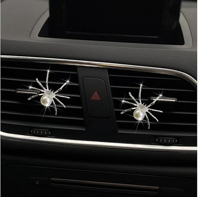 Silver Bling Spider Car Air Freshener Vent Clips, Cute Lovely Spider Car Decor