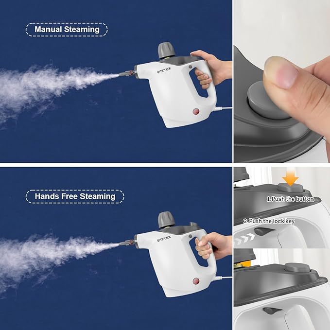 TICYACK Handheld Steam Cleaner, Steam Cleaner with 16 PCS Accessory & Safety Lock, 500ML Capacity, Multi-Surface Deep Cleaning for Home, Car, Bathroom, Grout, Floor, Window (White)