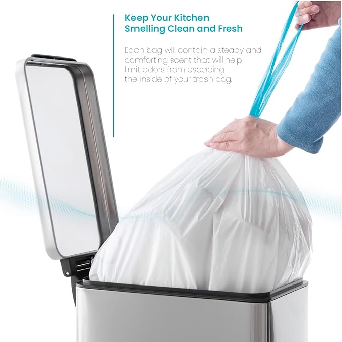 Home Zone Living 8 Gallon Kitchen Trash Bags with Drawstring Handles, Heavy Duty Custom Fit Design for Standard 30 Liter Kitchen Trash Cans, Code 30S, 60-Count