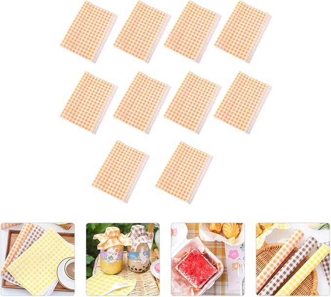 Artibetter Oil-absorbing Greaseproof Baking Paper for Kitchen and Party Use, 50 Orange Checkered Sheets Non-stick Sandwich and Cake Parchment for Baking and Snack Wrapping