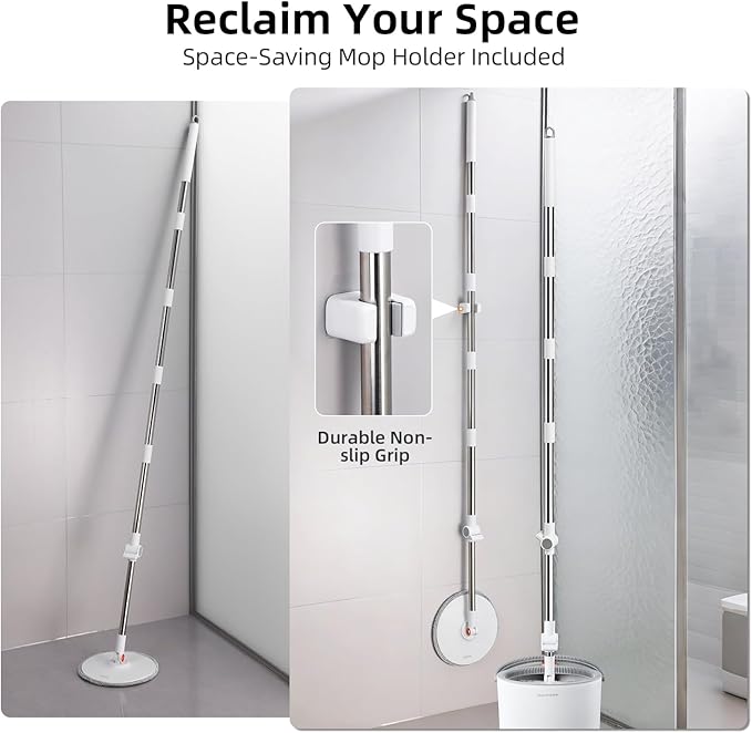 3-in-1 Precision Spin Mop & Bucket System, 71” Extra-Long Handle, Clean-Water Separation, 3 Specialized Heads for Baseboards & Corners, Compact for Hardwood & Micro-Porous Floors