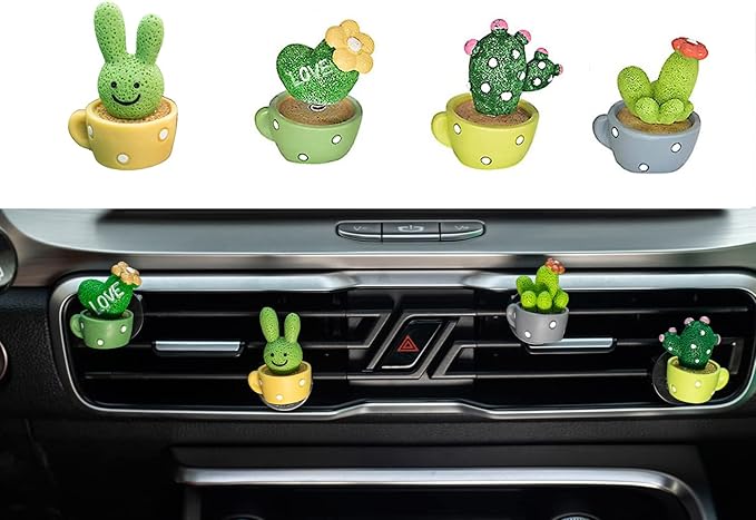 4-Pack Adorable Decorative Cactus LOVE Air Freshener, Vent Clip Interior Accessories, Car Scent Freshener Perfume Aromatherapy Clip