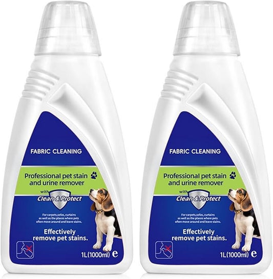 Professional Pet Stain And Urine Remover. 1L Multifunctional Pet Stain-removing Floor Cleaner. Fabric Carpet Cleaning Solution. Compatible For Bissell X7 6 5­4 90×9(2PCS 1000ML)