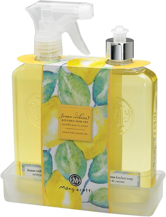 Mangiacotti Kitchen Sink Gift Set Plant-Based Liquid Dish Soap and All-Purpose Cleaner Surface Cleanser, 14.4 Fluid Ounces Each, Lemon Verbena