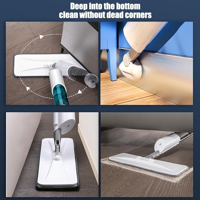 360 Swivel Spray Mop for Floor Cleaning with Refillable Water Tank Microfiber Pads Wet Dry Cleaning for Hardwood Tile Laminate Kitchen Home with Scraper