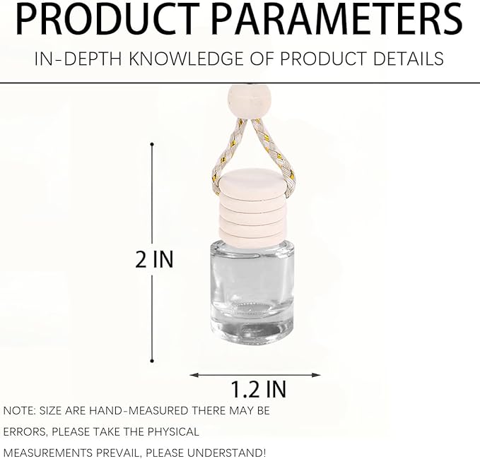 5PCS Hanging Car Air Freshener, 8 ml Oil Diffuser Perfume Aromatherapy Pendant Empty Glass Bottle, Fragrance Ornament with Vent Clip Wooden Cap and Rope, Auto Interior Decoration (Cylindric)