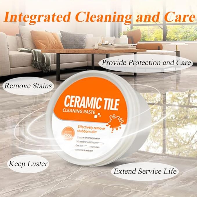 Tile & Grout Cleaning Paste, Heavy Duty Cleaning Paste for Tile, Ceramic, Granite, Porcelain, Marble Appliances & Fixtures, Removes Old Stains on Sink, Faucet, Bathtub-250g