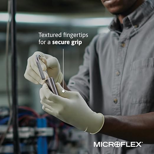 Ansell MICROFLEX Diamond Grip MF-300 Disposable Latex Gloves for Automotive, Healthcare, Machinery Industries - XS, Natural (Case of 1000)