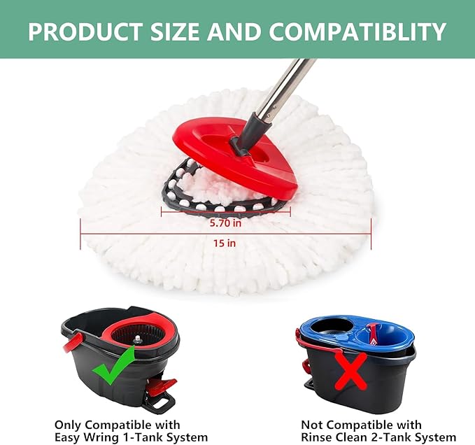 [ 5 Pack ]Mop Heads Replacements, Spin Mop Replacement Head Deep Cleaning Machine Washable and Easy-to-Replace,