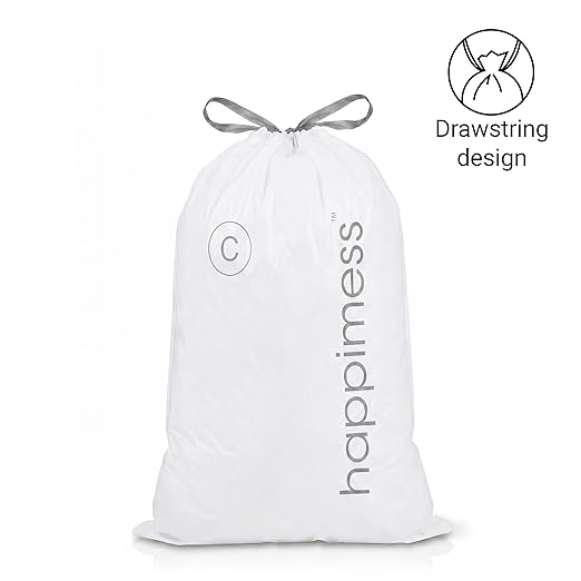 happimess 13.2 Gallon (50L) Drawstring Trash Bags, Unscented, White, Heavy Duty LDPE Liners for Kitchen and Household, Custom Fit 120 Count (6 Packs of 20 Liners) HPM3000C-W-6SET