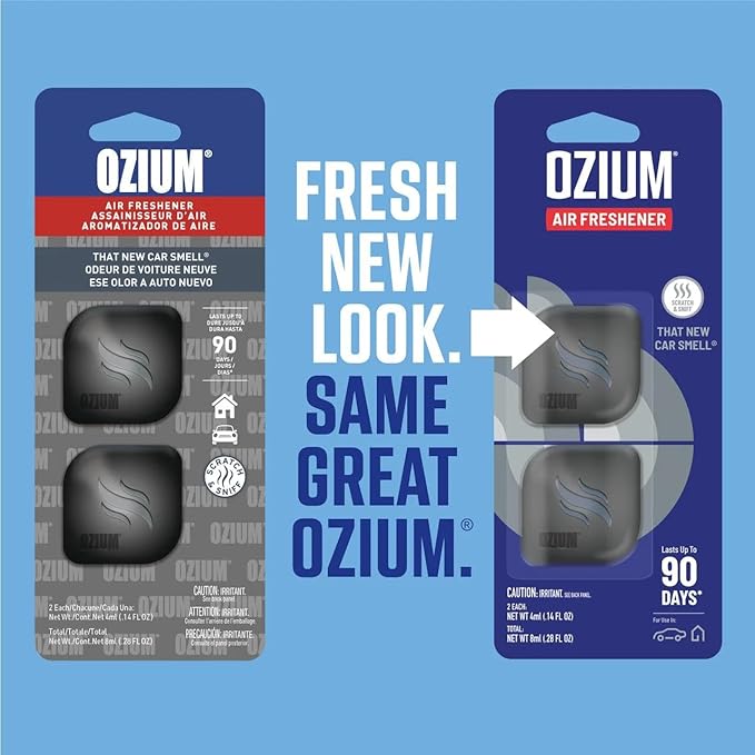 Ozium Membrane Car Vent Clip AC Air Fresheners Car Air Freshener and Car Odor Eliminator (That New Car Smell, 4 Packs)