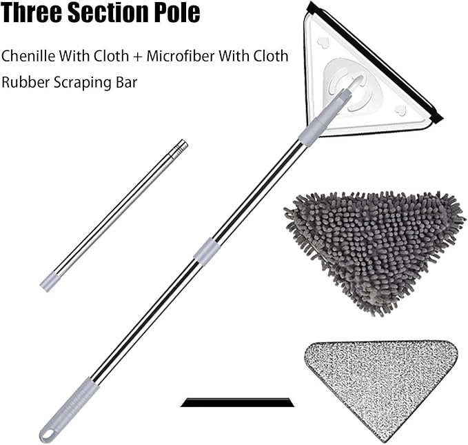 c,360 Degree Rotatable Microfiber Triangular Cleaning Mop Adjustable Spin Scrubber Tool,Triangle Cleaning Mop Multifunctional Telescopic Microfiber Clean Mop for Tub,Tile,Floor(A)