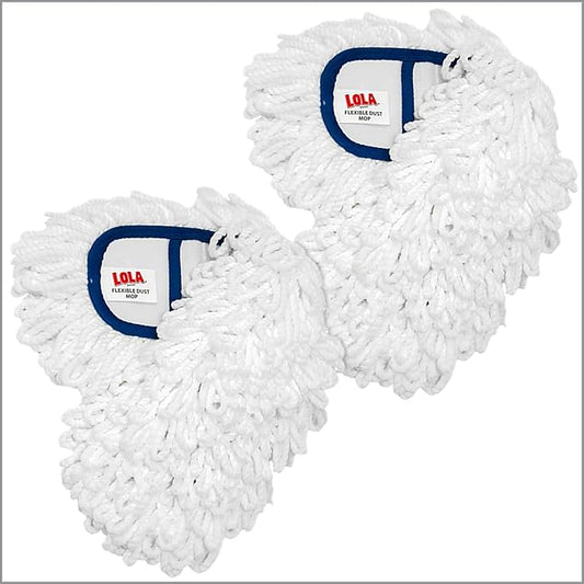 LOLA 360 Degree Flexible 18" Dust Mop Replacement Head, 2 Pack, Fine Fiber Machine Washable Dust Mop Head Attracts Dust & Dirt Like a Magnet
