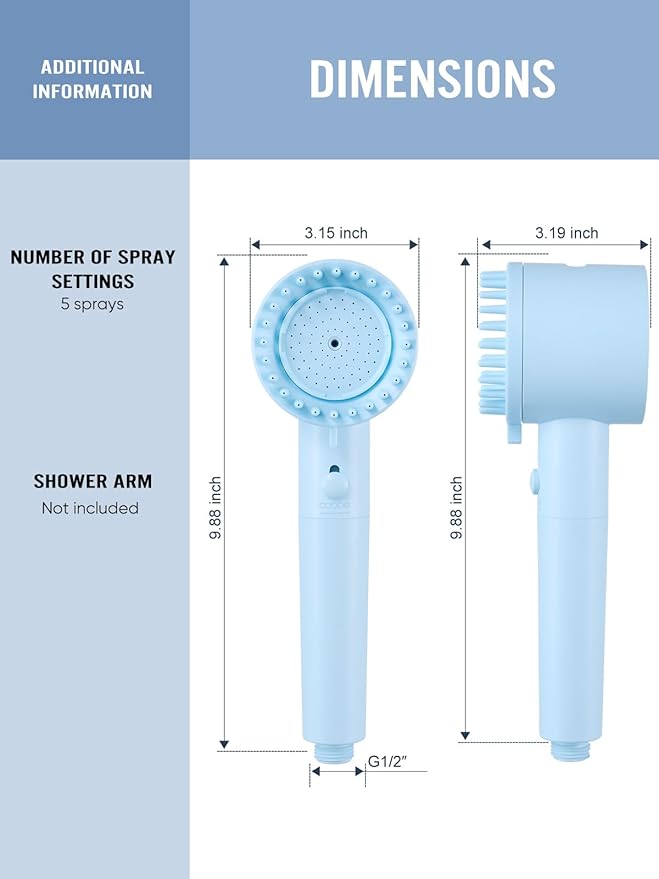Cobbe Filtered Shower Head with Handheld, High Pressure 5-mode Showerhead with Filters, Built-in Power Wash for Hard Water - Remove Chlorine - Reduces Dry Itchy Skin, Blue