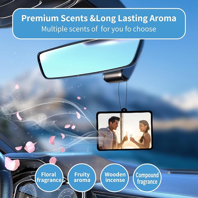 Personalized Photo Car Air Freshener – Custom Double-Sided Print – Fresh Linen Scent – Eco-Friendly, Long-Lasting Fragrance – For Family, Friends, Lovers (Movie)