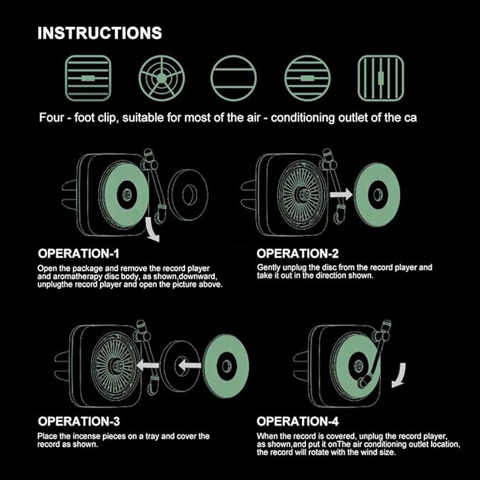 Record Player Car Vent Clips Air Freshener Retro Style Album Cover Car Air Conditioning Outlet Clip Fragrance Diffuser Car Interior Decoration Accessories, Black