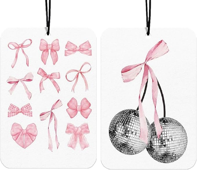 Pink Coquette Bows Car Air Freshener Hanging 2Pcs Cherry Car Accessories Interior, Preppy Trendy Girly Rearview Mirror for Cars Retro Cute Cars Freshie for Women Girls Teens(Lavender)