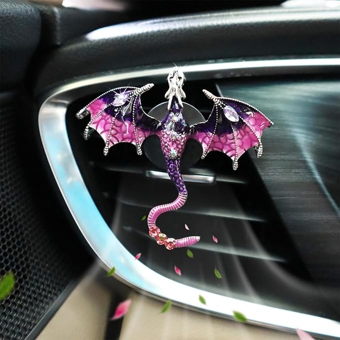 Purple Dragon Car Accessory,1pcs Bling Wyvern Car Air Freshener Vent Clip,Cute Girly Refillable Air Freshener Diffuser,Dazzing Rhinestone Dashboard Decoration for Women
