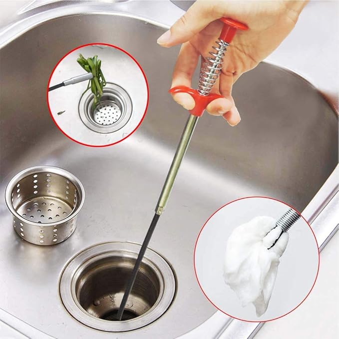 Drain Snake Drain Clog Remover Flexible Grabberable Pick Up Cleaning Tool Reacher Claw Stick, Drain Auger Grab Trash Hairs from Drain,Sink,Bathroom Tub Toilet Hose (35.4 Inch Drain Snake)