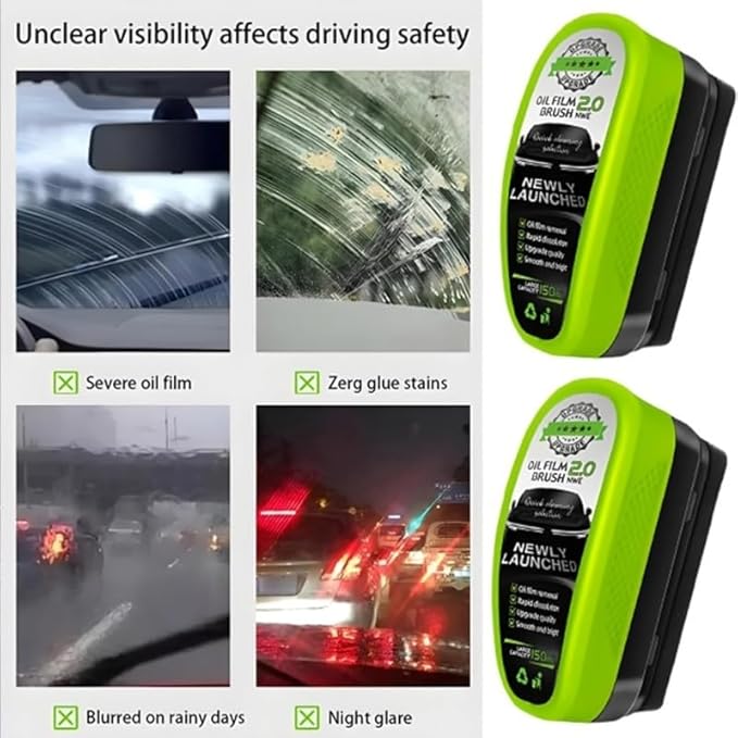 Clear Vision Glass Cleaner, 2025 Upgrade 2.0 ClearVision Glass Cleaner, Oil Free Car Glass Brush,Reusable Prevents Rain and Fog Glass Brush，Removes Oil Film & Grime in Seconds(3set)