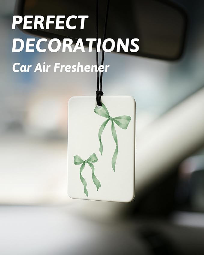 Coquette Green Bow Christian Car Air Freshener 4 Pcs, Retro Sage Green Religious Hanging Air Freshener for Cars Closet Drawer Books, Christian Car Accessories Mirror Decor for Women