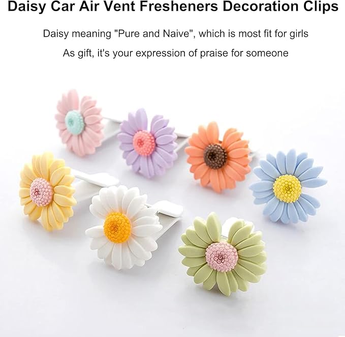 2 Pieces Daisy Flower Air Vent Clip Cute Car Air Freshener Clip Boho Car Air Outlet Decorations Charm Car Inter Decor Accessories for Girls Women