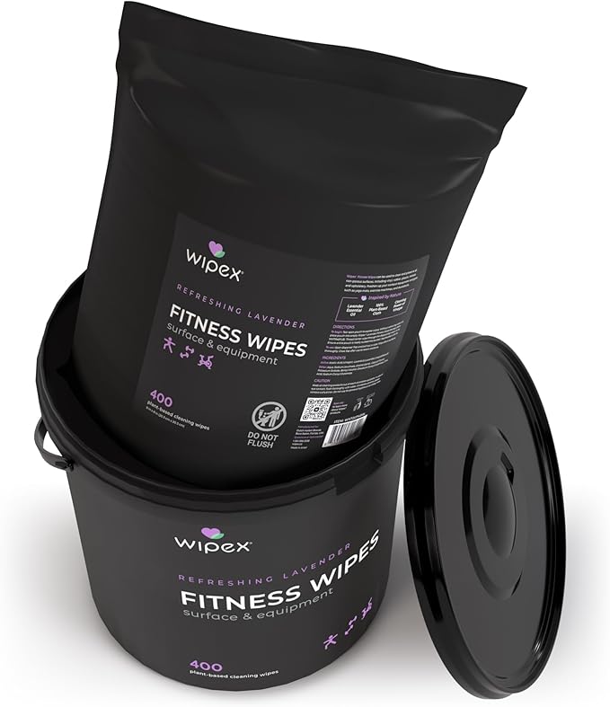 Wipex Gym Wipes for Equipment Bundle, EWG Verified, Get 800 Wipes with (1) Lavender Bucket & (1) Plant-Based Refill Roll, Clean Surfaces & Mats, Safe Gym Cleaner
