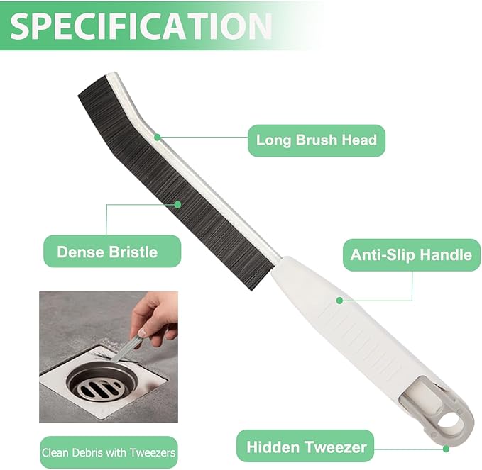 Crevice Cleaning Brush Hard Bristle Grout Scrub Brushes,Household Cleaning Supplies with Clip for Tile Floor,Kitchen,Toilet,Shower,Sink,Window,Home Essentials for Women(Pure White)