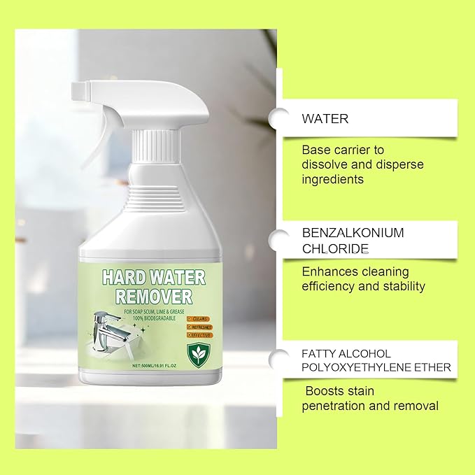 Hard Water Stain Remover, Limescale Buildup Remover All-Purpose Bathroom Cleaner, Shower Cleaner for Shower, Glass, Water Pipe, Tub & Sink, 500 ml/16.91 fl oz